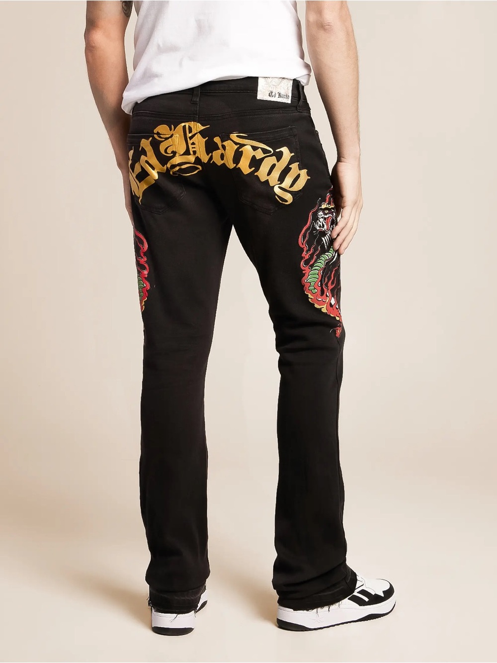 NWT Ed Hardy Dragon Stacked Bootcut Jeans Black Wash Mens Size 36 Y2K